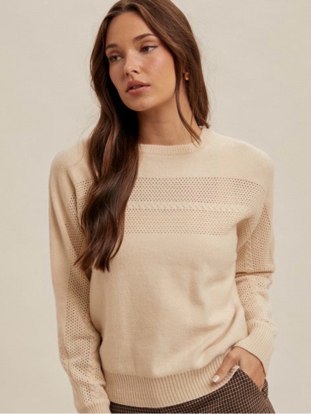 Hem & Thread Crewneck Knit Sweater